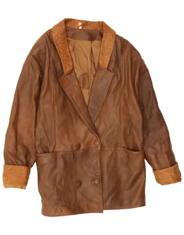 Women's Plus-Size Outfit VINTAGE Womens Double Breasted Leather Jacket UK 14 Medium Brown