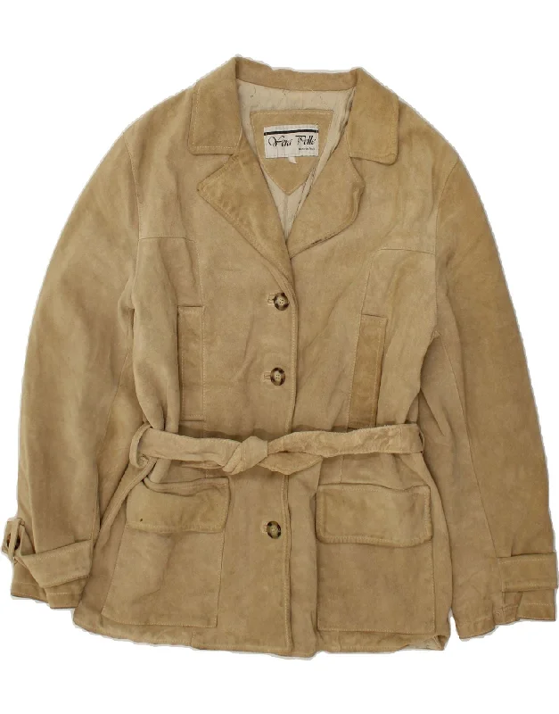 Women's Vacation Attire VINTAGE Womens Suede Jacket UK 14 Large Beige Leather