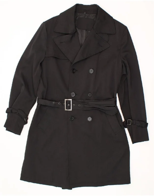 Women's Cozy Winter Attire VINTAGE Womens Trench Coat IT 46 Large Black Polyester