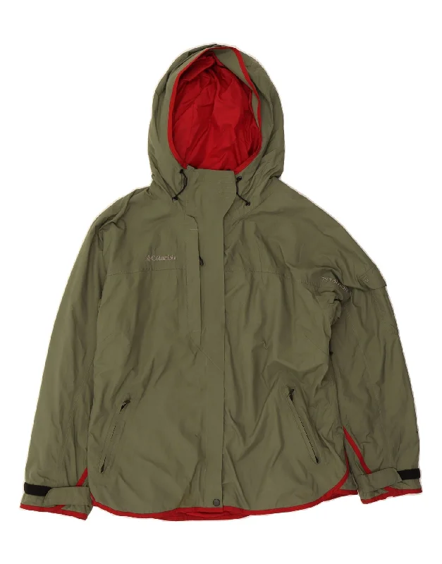 Clothing Woman COLUMBIA Womens Hooded Windbreaker Jacket UK 18 XL Khaki Nylon