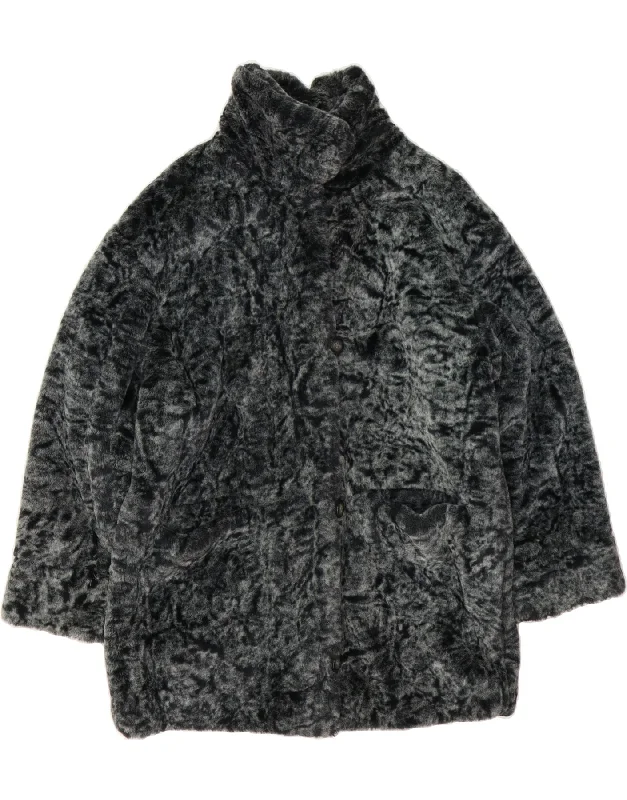 Women's Holiday Attire ENSIGN Womens Faux Fur Overcoat UK 14 Large Grey Polyester