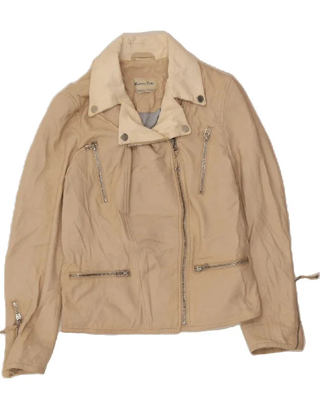 Casual Women's Clothing MASSIMO DUTTI Womens Leather Jacket UK 10 Small Beige Sheepskin