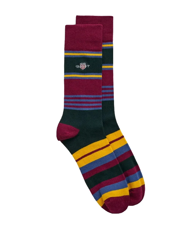 Women's Athletic Outfit Shield Rugger Stripe Socks - Rich Wine