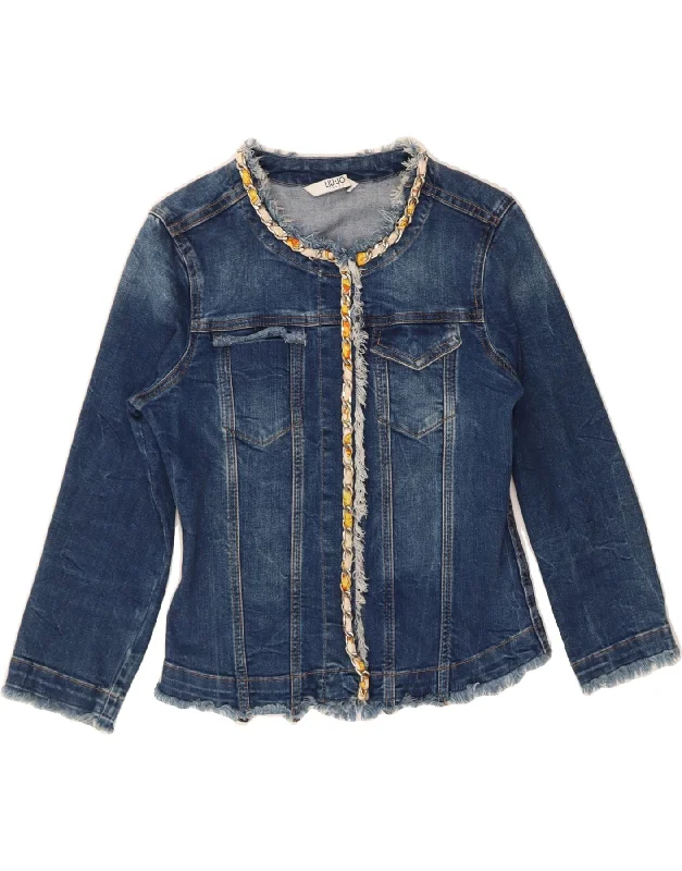 Casual Apparel For Women LIU JO Womens 3/4 Sleeve Crop Denim Jacket IT 42 Medium Blue Cotton