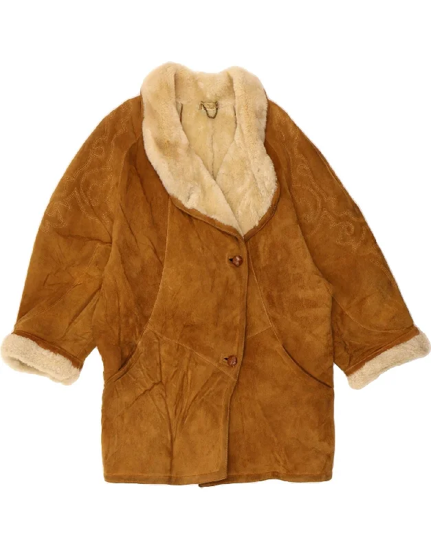 Women Wear Boutique NINO Womens Shearling Coat UK 20 2XL Brown