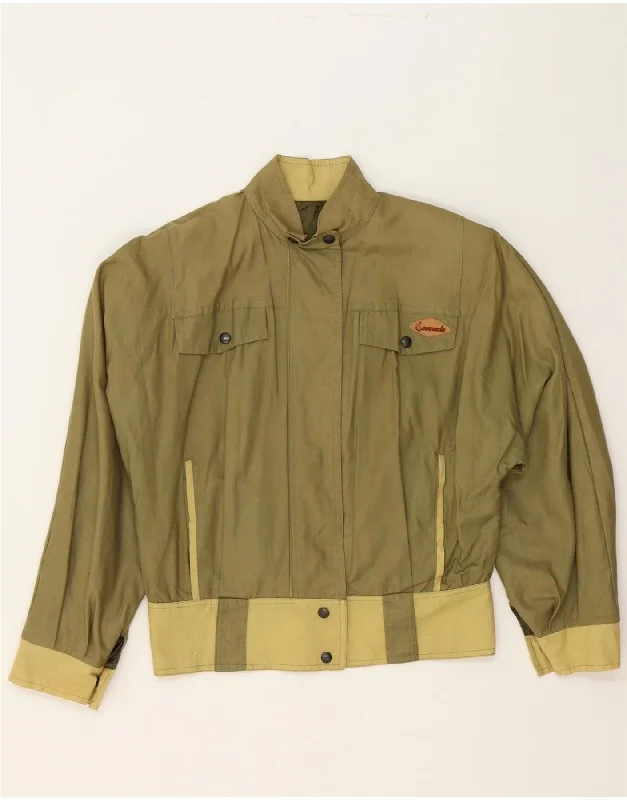 Vintage-Inspired Women's Clothes VINTAGE Womens Bomber Jacket IT 44 Medium Khaki Cotton Vintage-Inspired Women's Clothes VINTAGE Womens Bomber Jacket IT 44 Medium Khaki Cotton