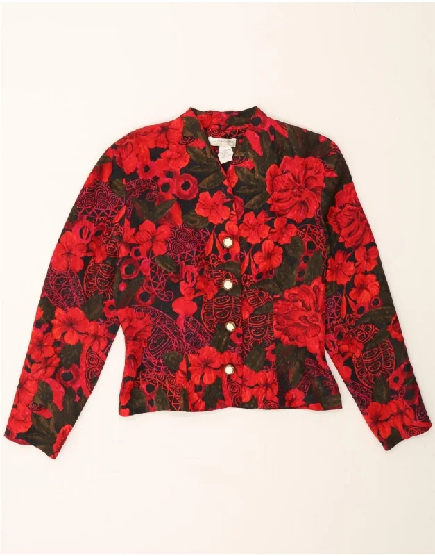 Women's Elegant Clothing Sets LIZ CLAIBORNE Womens 4 Button Blazer Jacket US 8 Medium Red Floral