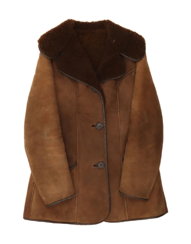 Comfortable Women's Clothing ANTARTEX Womens Shearling Coat UK 14 Medium Brown Lambskin