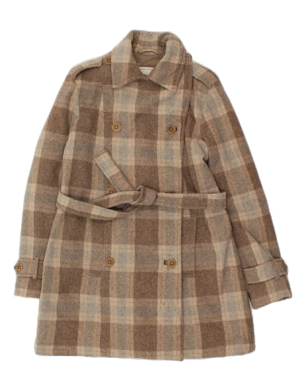 Clothes For Women TIMBERLAND Womens Trench Coat UK 14 Large Brown Check Wool