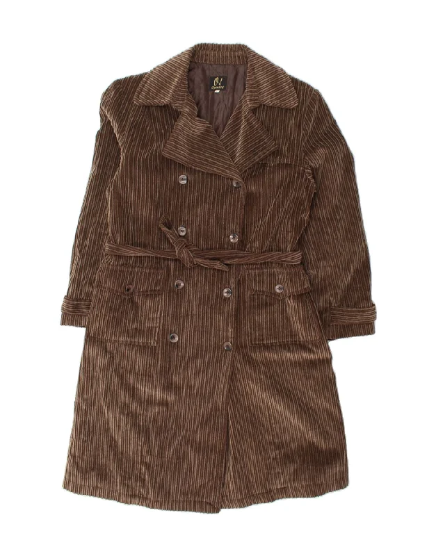 Trendy Casual Outfits VINTAGE Womens Double Breasted Corduroy Coat UK 16 Large Brown Cotton