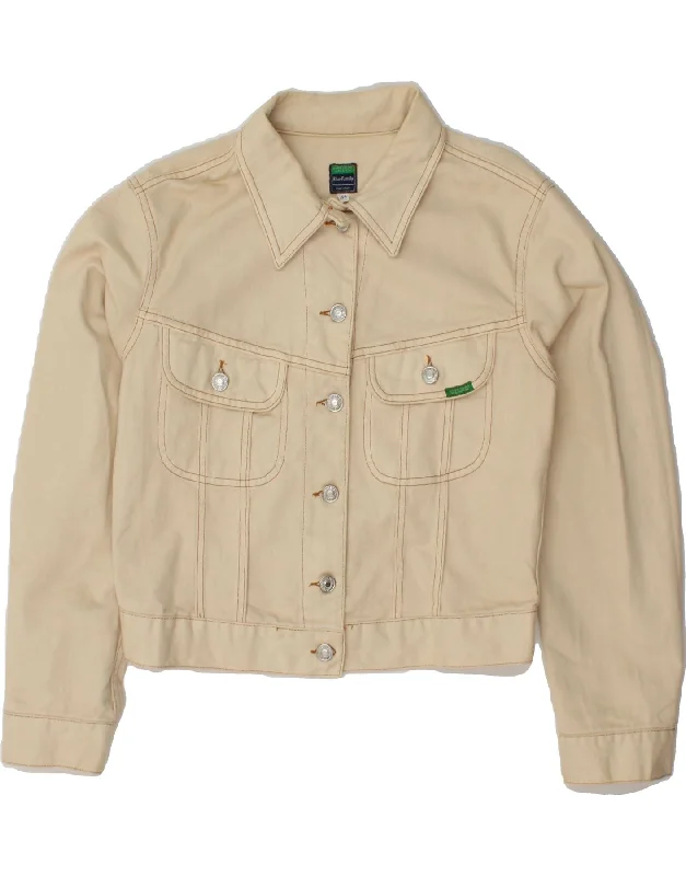 Women Fashion BENETTON Womens Crop Denim Jacket IT 44 Medium Off White Cotton