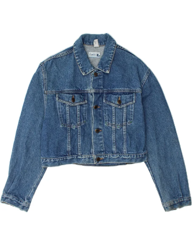 Women's Vintage-Inspired Clothing VINTAGE Womens Crop Denim Jacket UK 14 Medium Blue Cotton
