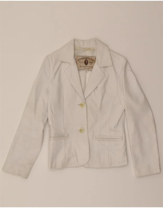 Women's Attire VINTAGE Womens Leather 2 Button Blazer Jacket IT 40 Small White Leather Women's Attire VINTAGE Womens Leather 2 Button Blazer Jacket IT 40 Small White Leather