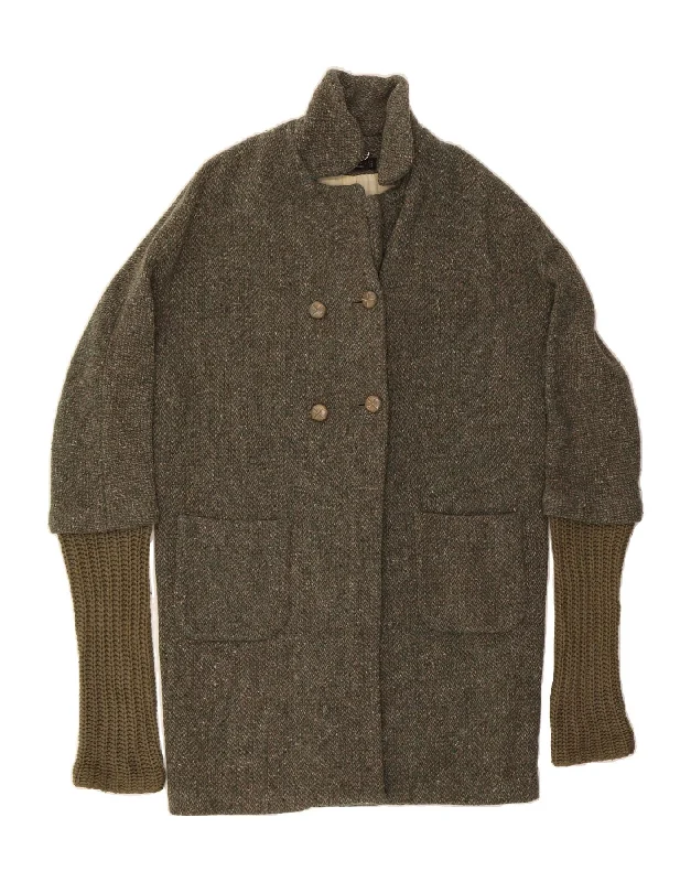 Women's Elegant Evening Attire TWIN-SET Womens Double Breasted Overcoat Small Grey Flecked Wool