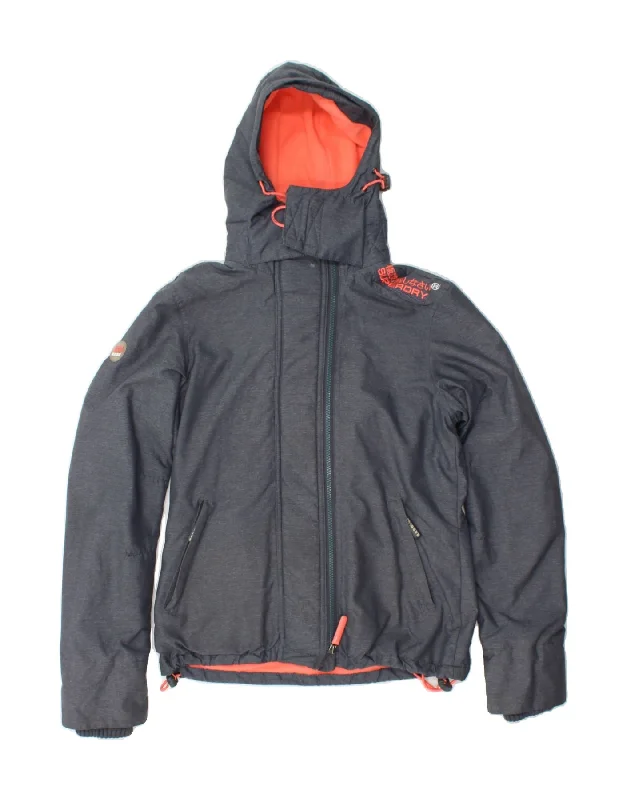 Chic Women's Clothing for Work and Travel SUPERDRY Womens Hooded Windbreaker Jacket UK 10 Small Navy Blue Nylon