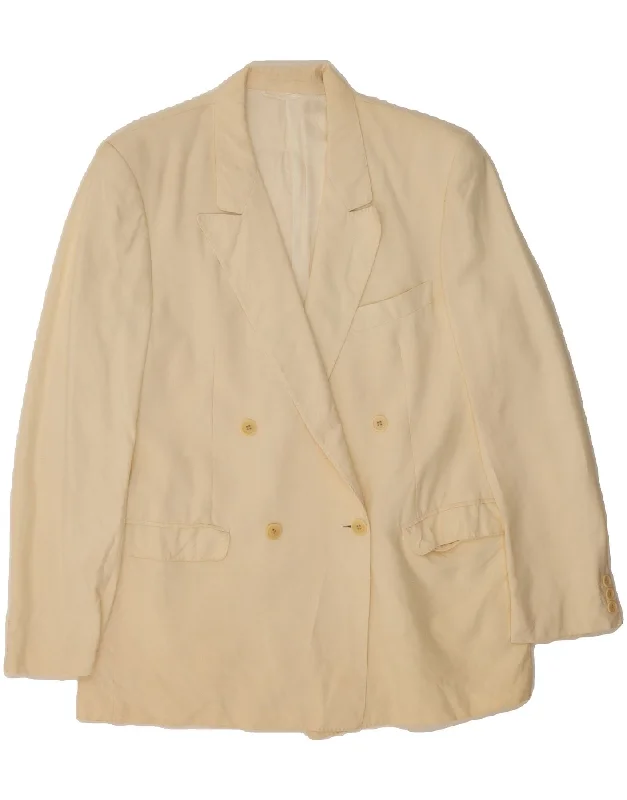 Graceful Fashion VINTAGE Womens Double Breasted Blazer Jacket IT 52 2XL Beige Silk