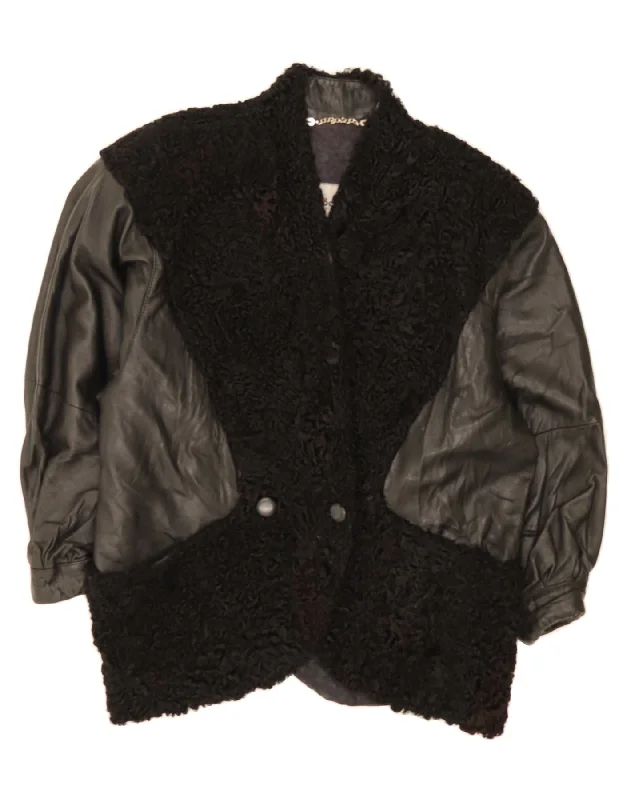 Women's Evening Wear Attire CONBIPEL Womens Fur Leather Jacket UK 18 XL Black