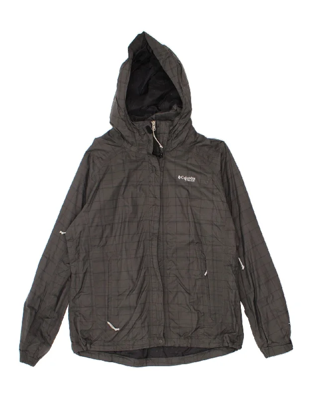 Stylish Clothes For Women COLUMBIA Womens Titanium Hooded Rain Jacket UK 16 Large Grey Check Nylon
