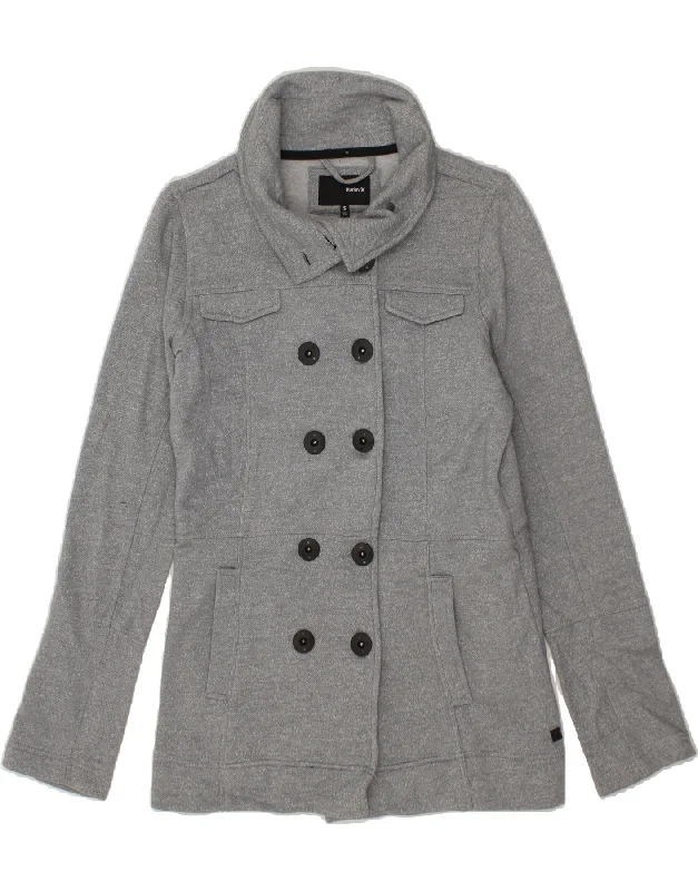 Minimalist Style HURLEY Womens Pea Coat UK 10 Small Grey Cotton