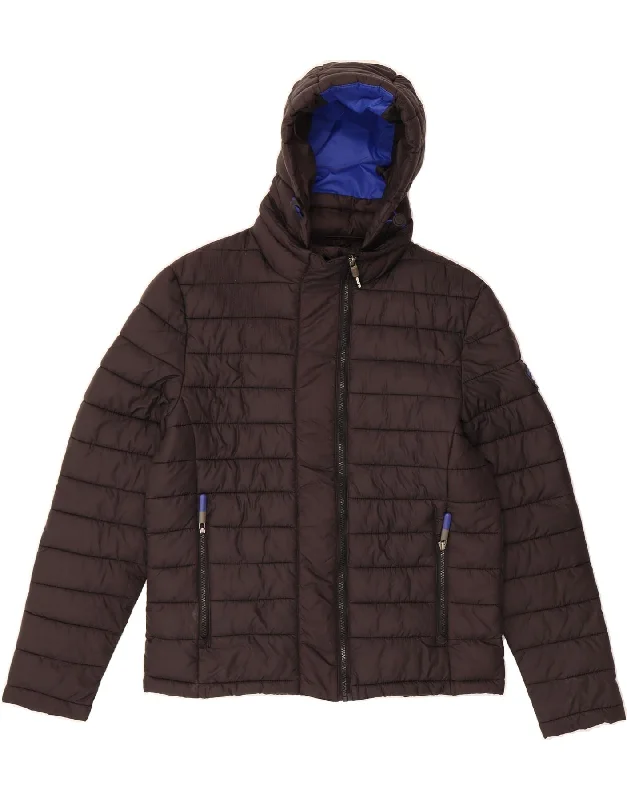 Clothes Woman SUPERDRY Womens Hooded Padded Jacket UK 16 Large Navy Blue Polyester