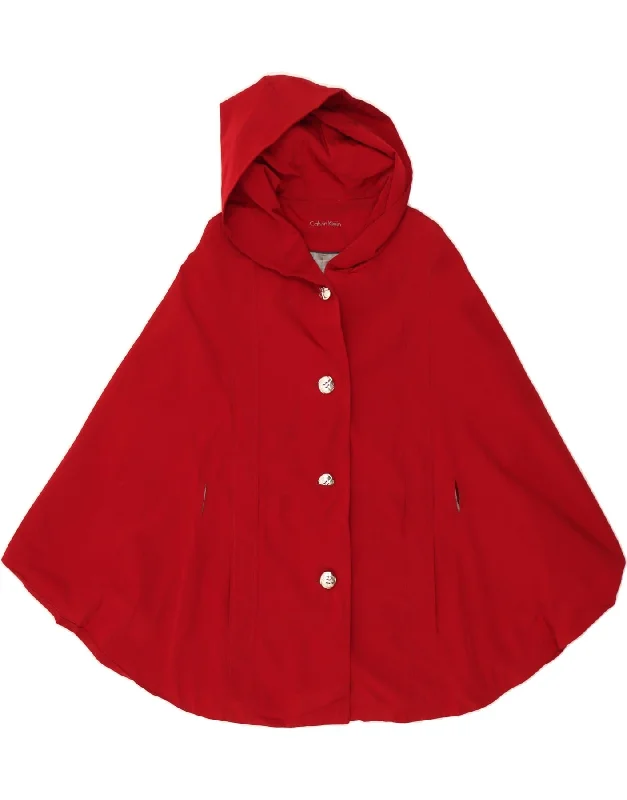 Bold and Elegant Women's Fashion CALVIN KLEIN Womens Hooded Poncho Coat One Size Red Polyester