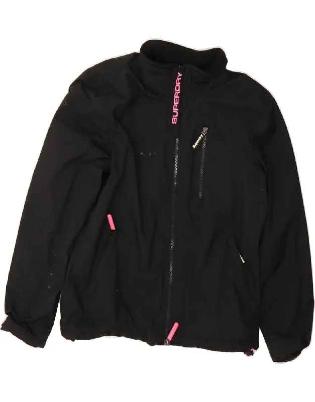 Women's Sporty Chic Clothes SUPERDRY Womens The Windhiker Windbreaker Jacket UK 14 Large Black Nylon