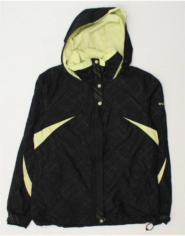 Classic Women's Clothing Styles COLUMBIA Womens Hooded Windbreaker Jacket UK 14 Medium Black Colourblock