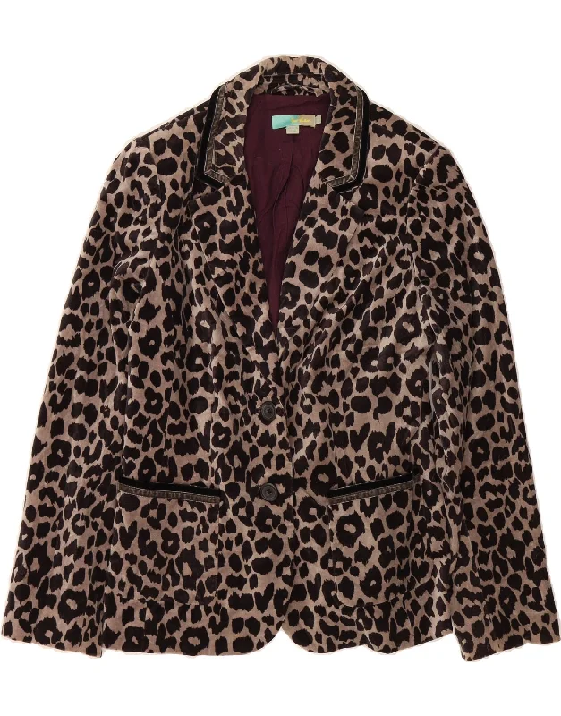 Women's Plus-Size Casual Outfit BODEN Womens 2 Button Blazer Jacket UK 16 Large Brown Animal Print Cotton