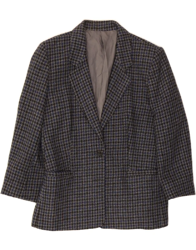 Tailored Clothing For Women VINTAGE Womens 1 Button Blazer Jacket UK 16 Large  Navy Blue Houndstooth