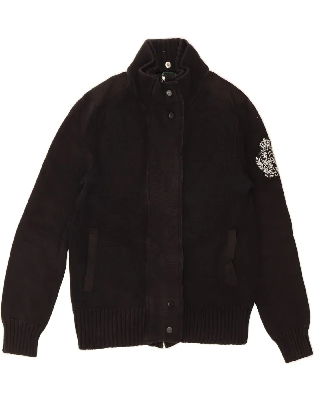 Women's Comfortable Lounge Attire RALPH LAUREN Womens Crop Knit Bomber Jacket UK 14 Medium Black Cotton Women's Comfortable Lounge Attire RALPH LAUREN Womens Crop Knit Bomber Jacket UK 14 Medium Black Cotton