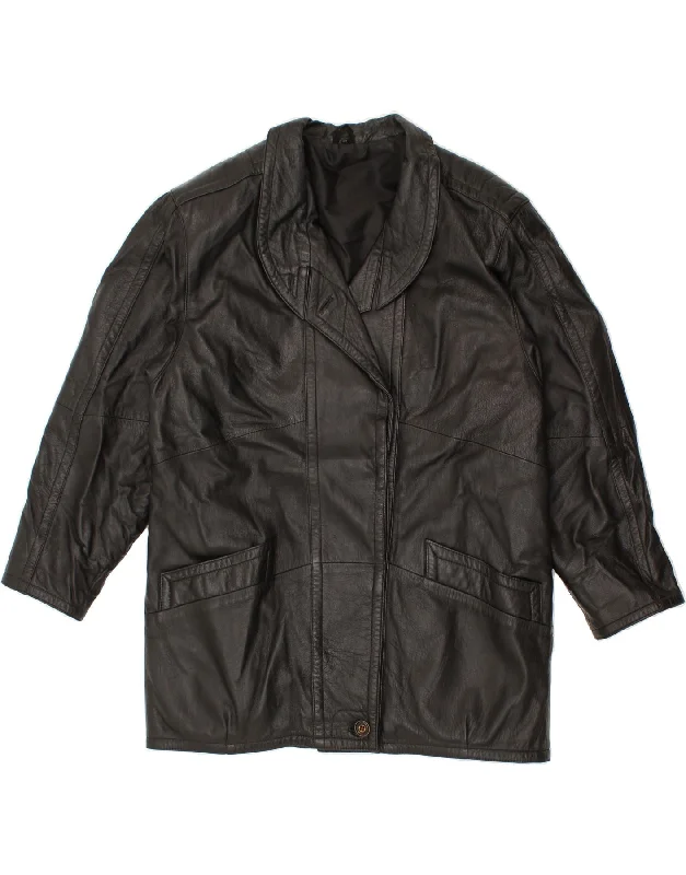 Clothing Online VINTAGE Womens Leather Coat EU 44 XL Black Polyester