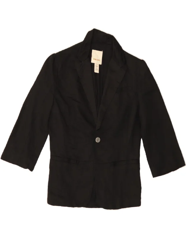 Clothing Brands DIESEL Womens 1 Button 3/4 Sleeve Blazer Jacket UK 14 Medium Black Linen Clothing Brands DIESEL Womens 1 Button 3/4 Sleeve Blazer Jacket UK 14 Medium Black Linen