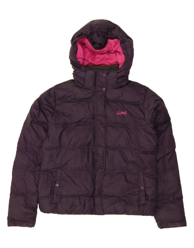 Workwear Fashion for Women ANIMAL Womens Hooded Padded Jacket UK 14 Large Purple Gingham Polyester