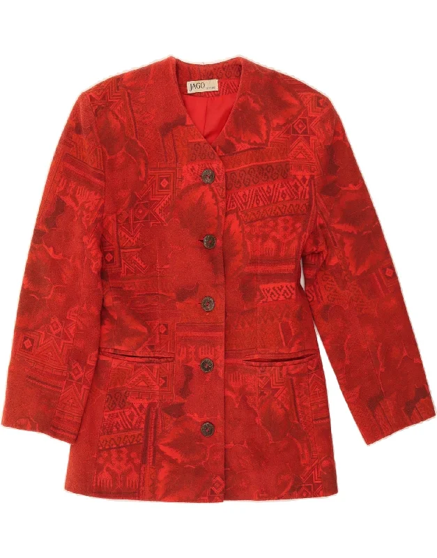 Women's Floral Print Outfit VINTAGE Womens Longline Abstract Pattern Blazer Jacket UK 14 Medium Red