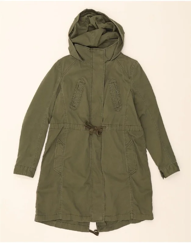 Online Clothing Stores BENETTON Womens Hooded Parka Jacket UK 10 Small Khaki Cotton