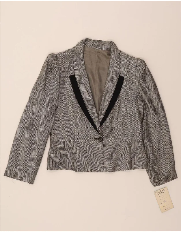Women's Party Outfit VINTAGE Womens 1 Button Blazer Jacket IT 48 XL Grey Pinstripe