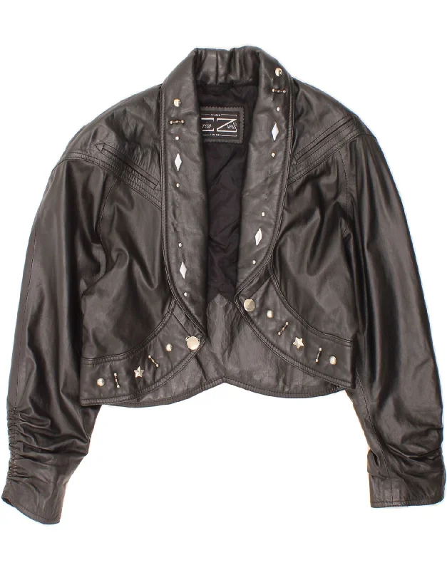Everyday Women's Fashion Trends ENRICO ZUELLI Womens Open Leather Jacket UK 14 Medium Black Leather