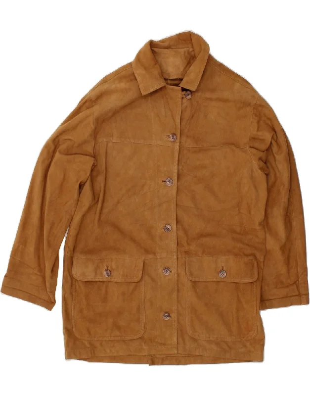 Women's Vintage Attire OLIVIERI LES MAREES Womens Suede Coat IT 42 Medium Brown Leather
