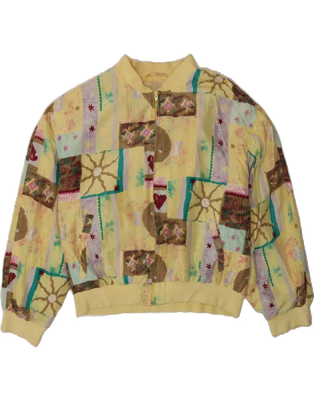 Women's Versatile Apparel VINTAGE Womens Abstract Pattern Bomber Jacket EU 44 XL Yellow Silk Women's Versatile Apparel VINTAGE Womens Abstract Pattern Bomber Jacket EU 44 XL Yellow Silk