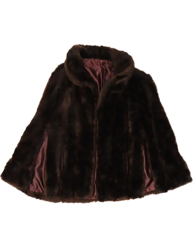 Everyday Women's Fashion Trends VINTAGE Womens Faux Fur Cape Coat UK 16 Large Brown