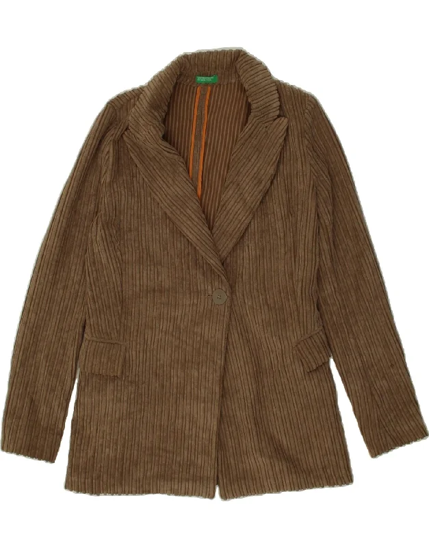 Women's Night-Out Clothes BENETTON Womens Corduroy 1 Button Blazer Jacket UK 6 XS Brown Polyester
