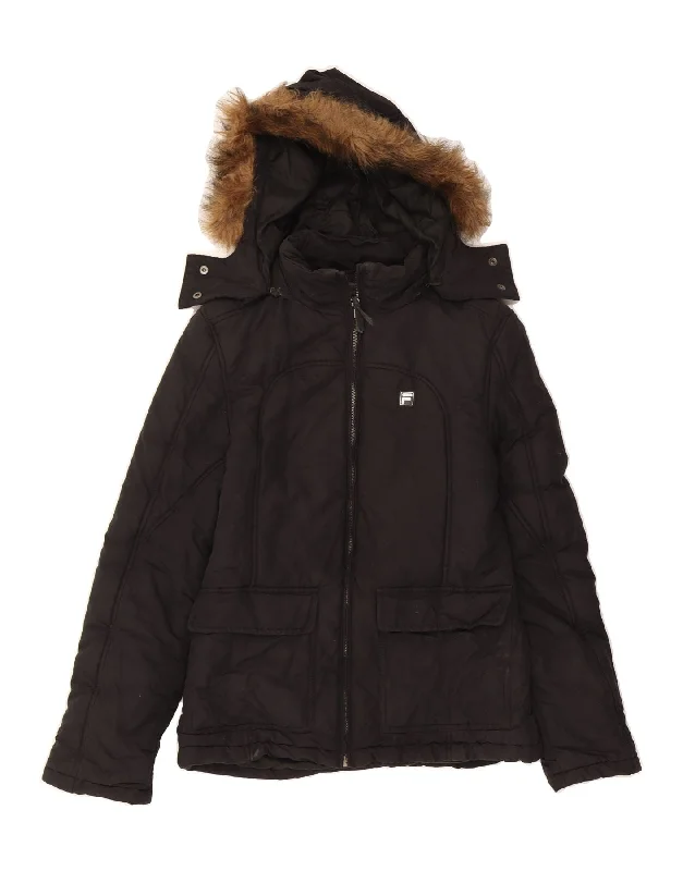 Fashionable Women's Clothing FILA Womens Hooded Padded Jacket UK 10 Small Black Cotton Fashionable Women's Clothing FILA Womens Hooded Padded Jacket UK 10 Small Black Cotton