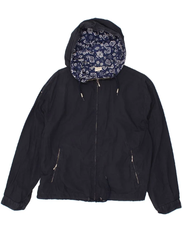 Affordable Fashion for Women BENETTON Womens Hooded Rain Jacket IT 44 Medium Navy Blue Cotton