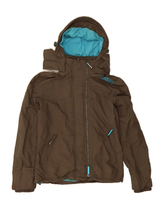 Women's Travel Outfit Set SUPERDRY Womens Graphic Windbreaker Jacket UK 14 Medium Brown