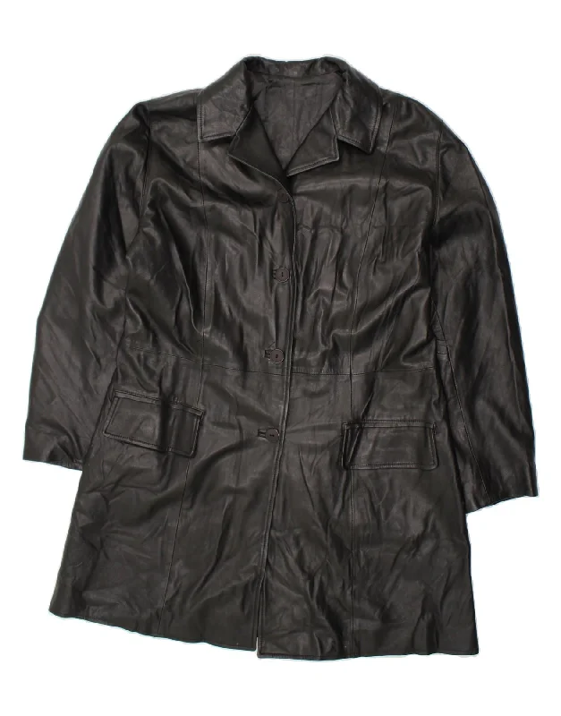 Eclectic Fashion VINTAGE Womens Leather Coat IT 44 Medium Black Leather