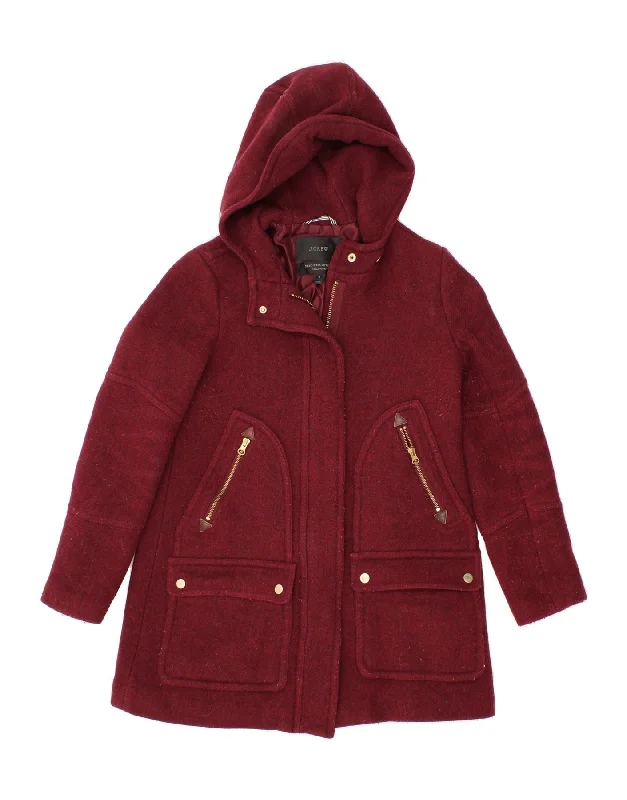 Women's Activewear Attire J. CREW Womens Hooded Overcoat US 4 Small Burgundy Wool