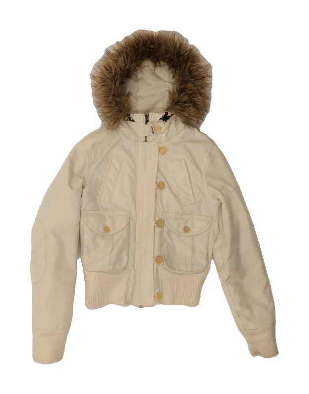 Timeless Women's Outfit WOOLRICH Womens Hooded Bomber Jacket UK 10 Small Off White Nylon Timeless Women's Outfit WOOLRICH Womens Hooded Bomber Jacket UK 10 Small Off White Nylon