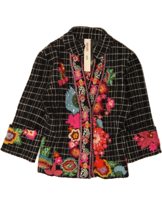 Women's Night-Out Clothes KENZO Womens 3/4 Sleeve Blazer Jacket UK 16 Large Black Floral Wool Women's Night-Out Clothes KENZO Womens 3/4 Sleeve Blazer Jacket UK 16 Large Black Floral Wool
