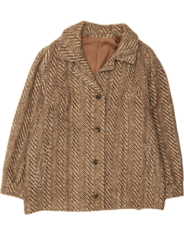 Modern Women's Fashion with Vintage Touches VINTAGE Womens Overcoat UK 18 XL Brown Chevron Wool Modern Women's Fashion with Vintage Touches VINTAGE Womens Overcoat UK 18 XL Brown Chevron Wool