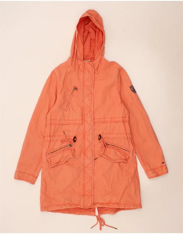 Women's Street Style Casual Wear TOMMY HILFIGER Womens Hooded Parka Jacket UK 14 Medium Orange Cotton Women's Street Style Casual Wear TOMMY HILFIGER Womens Hooded Parka Jacket UK 14 Medium Orange Cotton